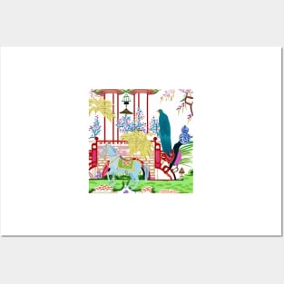 Blue horse in chinoiserie garden Posters and Art